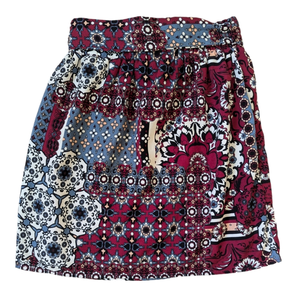 Aina Be Burgundy/Blue Lined Lightweight Floral Skirt - Size Small - Picture 3 of 5